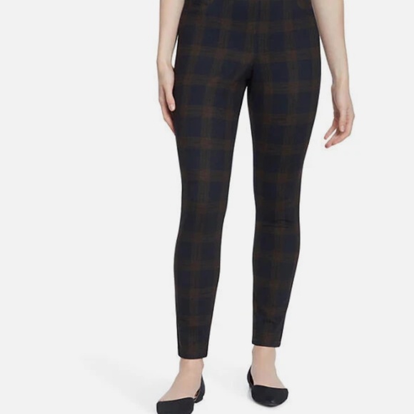 NINE WEST Heidi Pull On Skinny Leggings Copper/Black Plaid SZ XL - Picture 1 of 5